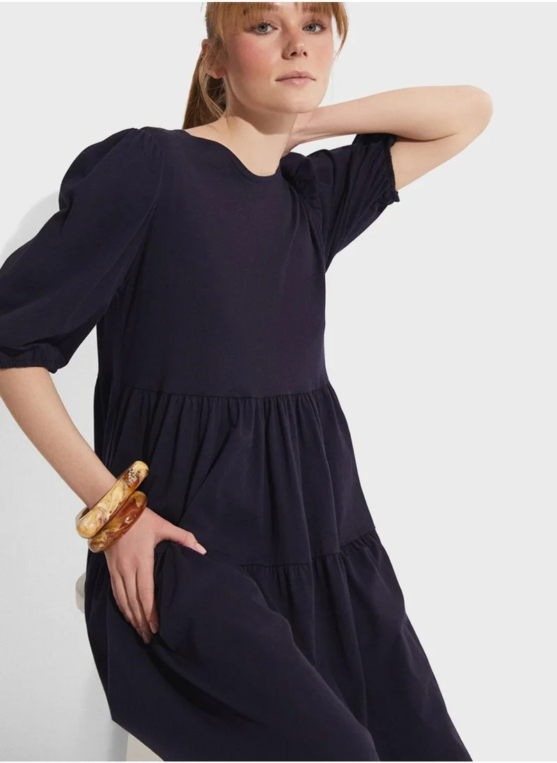 JUNE Tiered Poplin Dress