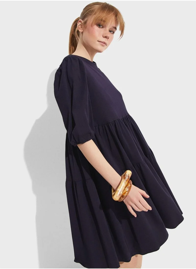 JUNE Tiered Poplin Dress