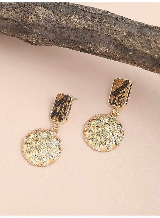 سوهي قرط متدلي من الحجر مصمم للحفلات مطلي بالذهب