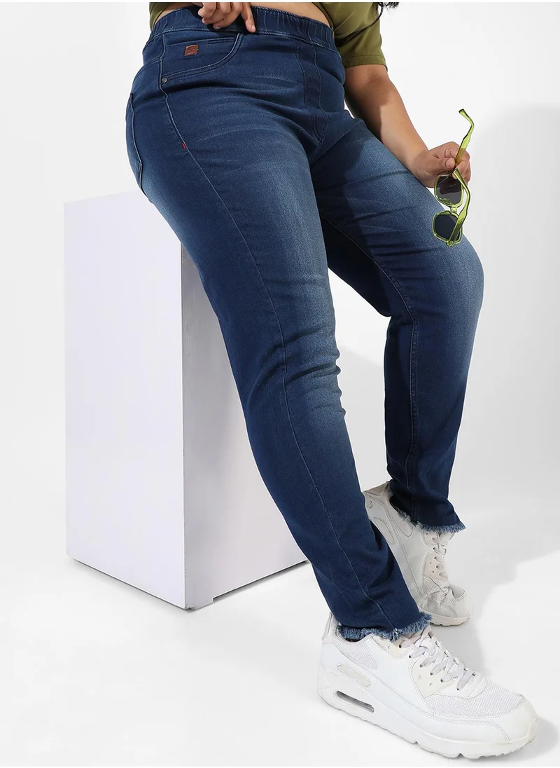 Instafab Plus Women's Navy Blue Dark-Wash Denim Jeans