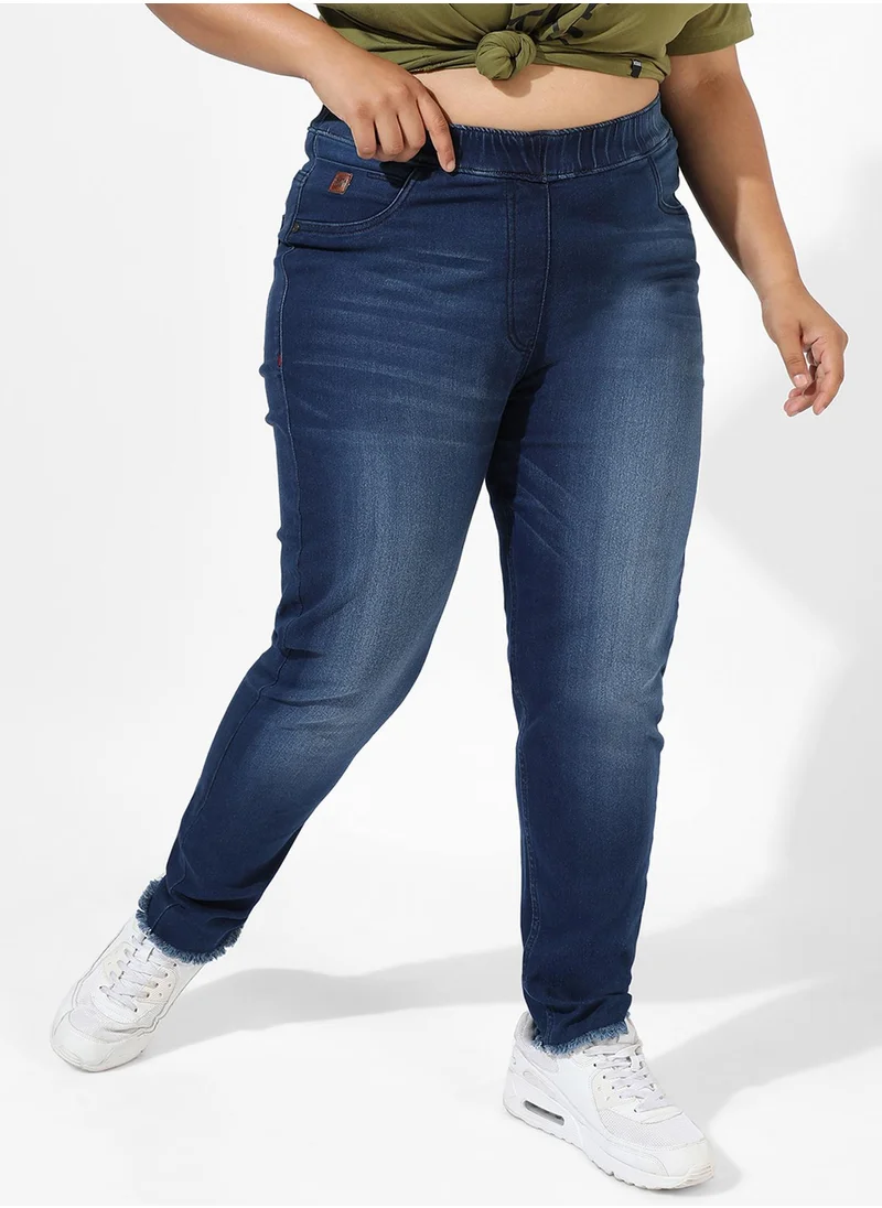 Instafab Plus Women's Navy Blue Dark-Wash Denim Jeans