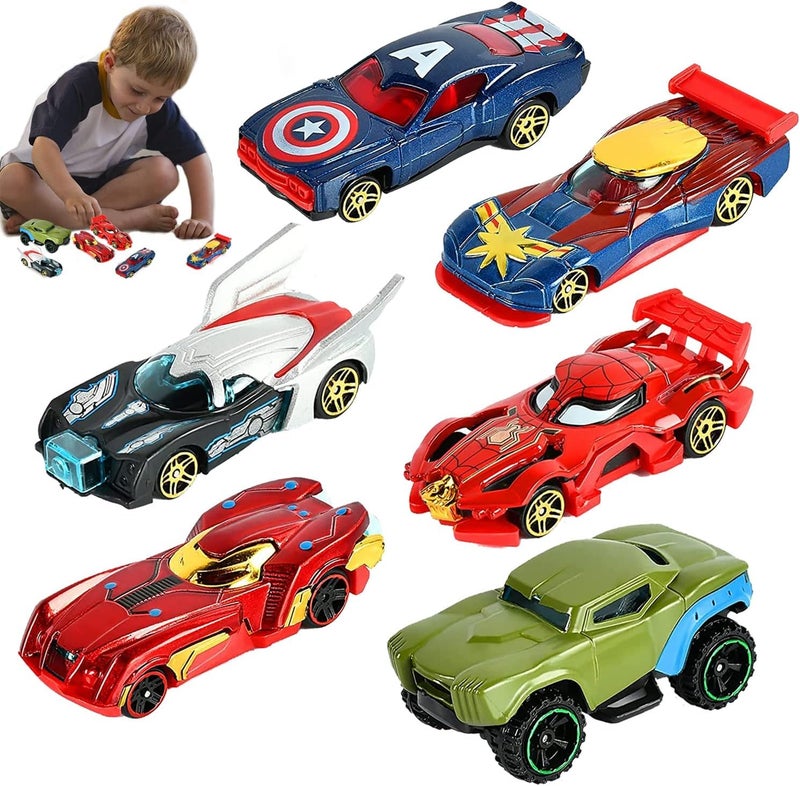 PLUSPOINT Diecast Metal Superhero Car, Pack of 6 mini 1:64scale Metal Cars, Superhero Alloy Push N Go Racing Vehicles for Children Racing Cars for Kids Age 3+ - Image 2