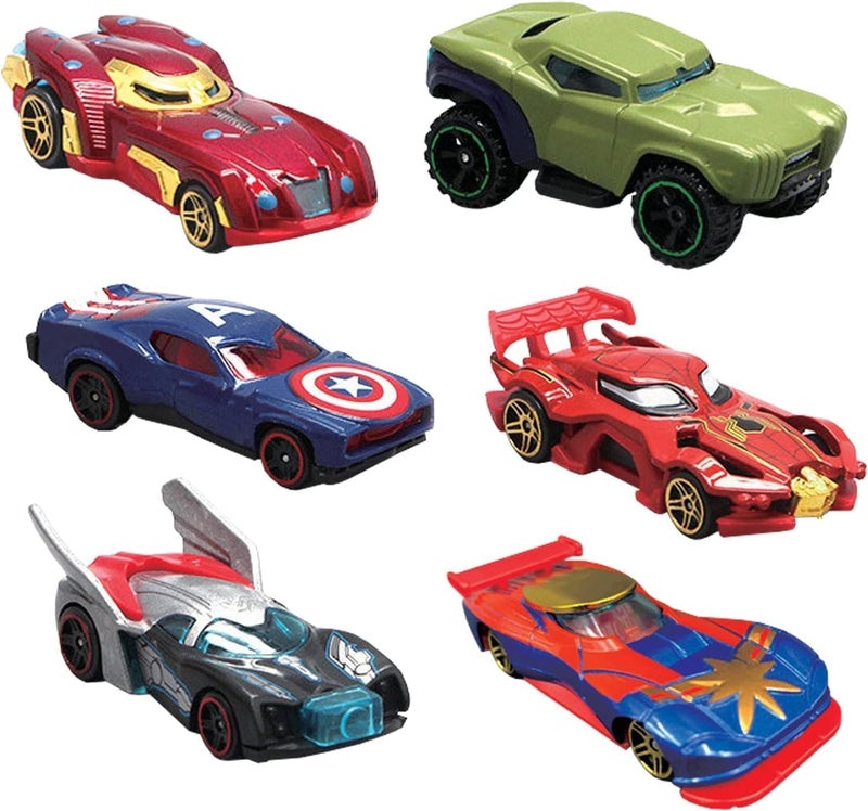 PLUSPOINT Diecast Metal Superhero Car, Pack of 6 mini 1:64scale Metal Cars, Superhero Alloy Push N Go Racing Vehicles for Children Racing Cars for Kids Age 3+ - Image 1