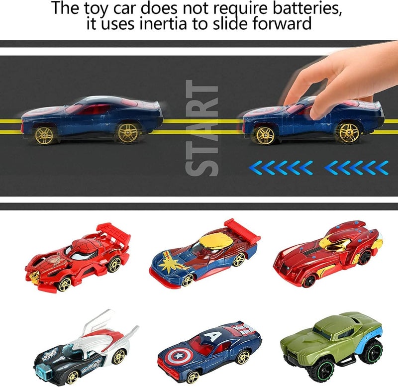 PLUSPOINT Diecast Metal Superhero Car, Pack of 6 mini 1:64scale Metal Cars, Superhero Alloy Push N Go Racing Vehicles for Children Racing Cars for Kids Age 3+ - Image 3