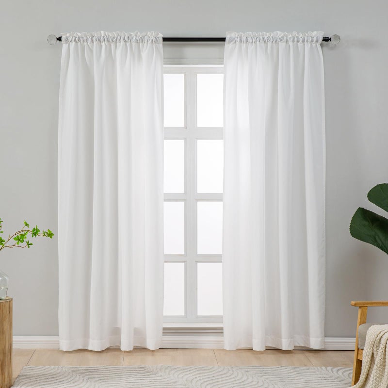 L.Z.E Non-See-Through Privacy Curtains 84 Inches Long 2 Panels Set  White Light Filtering Semi Sheer Curtains for Living Room Bedroom Doorway Divider  Rod Pocket Window Panels (55"" W x 84"" L) - Image 1