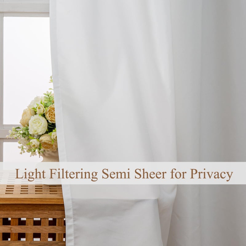 L.Z.E Non-See-Through Privacy Curtains 84 Inches Long 2 Panels Set  White Light Filtering Semi Sheer Curtains for Living Room Bedroom Doorway Divider  Rod Pocket Window Panels (55"" W x 84"" L) - Image 3