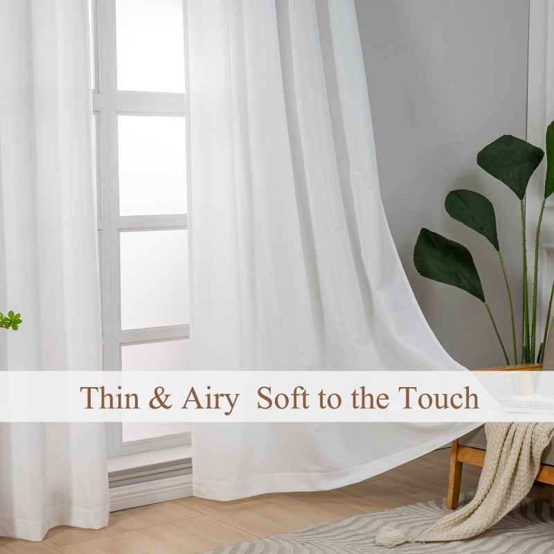 L.Z.E Non-See-Through Privacy Curtains 84 Inches Long 2 Panels Set  White Light Filtering Semi Sheer Curtains for Living Room Bedroom Doorway Divider  Rod Pocket Window Panels (55"" W x 84"" L) - Image 2
