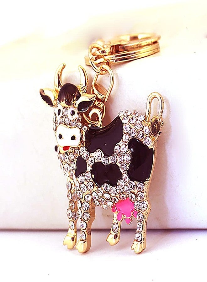 MONNEL MZ941 Gorgeous Crystal Milch Cow Animal Charm Pendant Lobster Clasp Key Ring Keychain (White) - Image 4