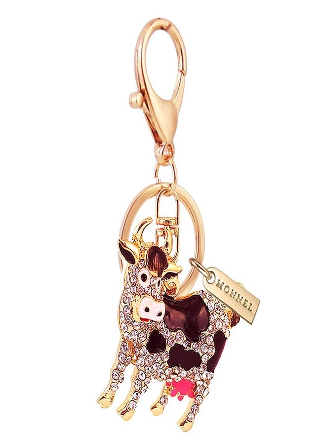 MONNEL MZ941 Gorgeous Crystal Milch Cow Animal Charm Pendant Lobster Clasp Key Ring Keychain (White) - Image 1