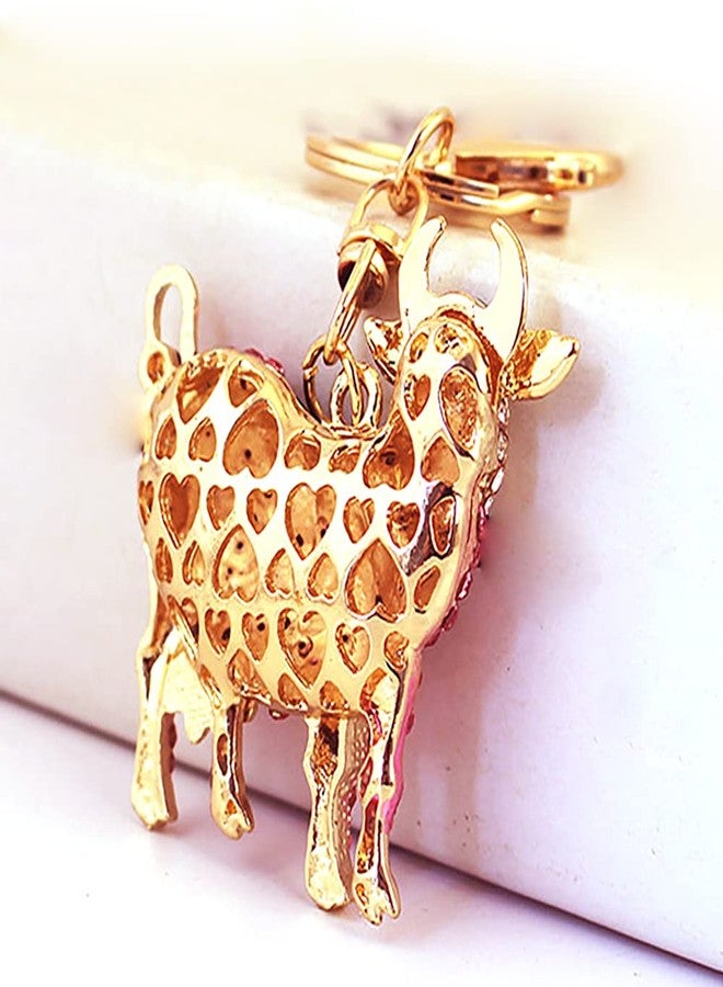 MONNEL MZ941 Gorgeous Crystal Milch Cow Animal Charm Pendant Lobster Clasp Key Ring Keychain (White) - Image 2