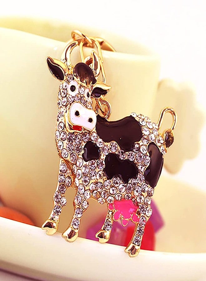 MONNEL MZ941 Gorgeous Crystal Milch Cow Animal Charm Pendant Lobster Clasp Key Ring Keychain (White) - Image 3