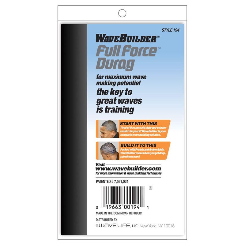 WaveBuilder Full Force Durag, V-Front Panel, Black - Image 2