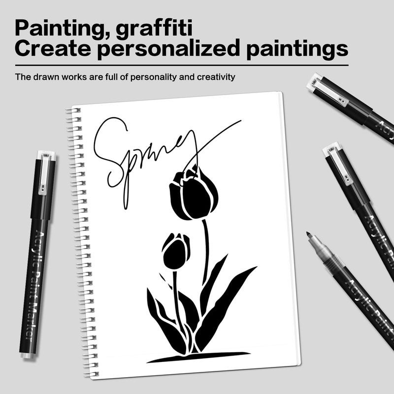 DEYONI 2 Pack Black Acrylic Paint Pens, 0.7mm Extra Fine Tip, Water Based Acrylic Markers for Wood, Paper, Rock Painting, Stone - Image 5
