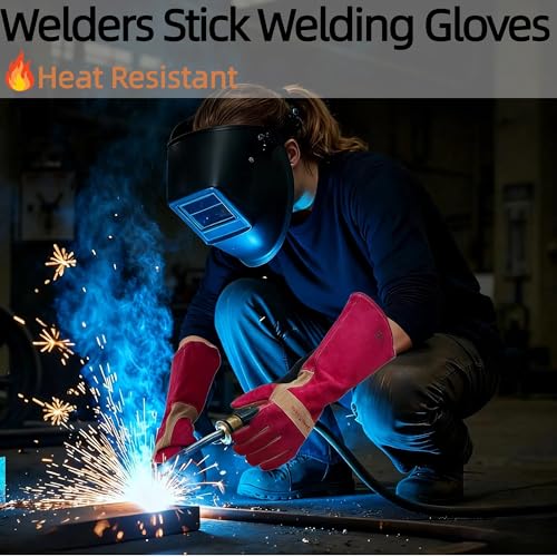 AOUCHI Gardening Gloves for Women, Long Thorn Proof Garden Gloves for Yard Work, Heat Resistant Leather Gloves for Welding, BBQ, Cooking, Fireplace, Chainsaw, Utility, Durable, Rose Red, M - Image 2