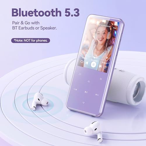 AGPTEK 64GB MP3 Player with Bluetooth, M3 2.4 inch Music Player with Speaker and FM Radio, Touch Buttons, Supports Up to 128GB(Purple) - Image 3