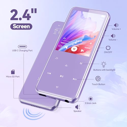 AGPTEK 64GB MP3 Player with Bluetooth, M3 2.4 inch Music Player with Speaker and FM Radio, Touch Buttons, Supports Up to 128GB(Purple) - Image 5