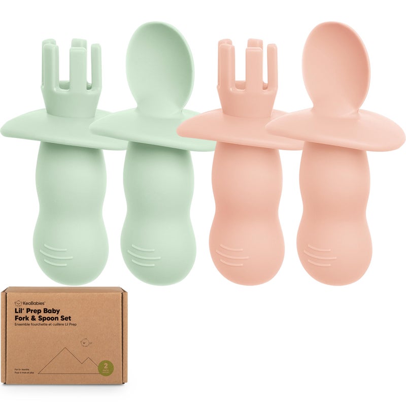 KeaBabies 4-Pack Silicone Baby Spoons and Forks Set - Baby Led Weaning Utensils 6-12 Months, Self Feeding Toddler Spoon & Fork for Training, Teething, Easy to Hold, BPA-Free Silicone (Mellow) - Image 1