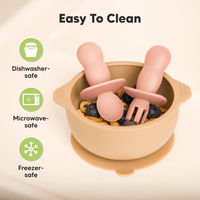 KeaBabies 4-Pack Silicone Baby Spoons and Forks Set - Baby Led Weaning Utensils 6-12 Months, Self Feeding Toddler Spoon & Fork for Training, Teething, Easy to Hold, BPA-Free Silicone (Mellow) - Image 5