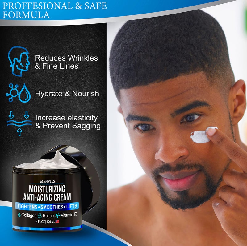 Menvils Mens Face Moisturizer Cream - Anti Aging & Wrinkle for Men with Collagen, Retinol, Vitamins E, Jojoba Oil - Face Lotion - Age Facial Skin Care - Eye Wrinkle - Day & Night - 4 oz - Image 4