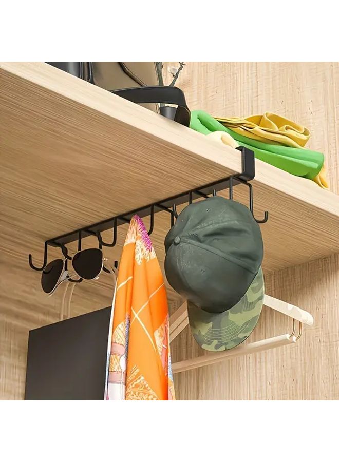 Black Under Shelf Dual Row Cup Holder Hooks Heavy Duty Iron Space Saving Organizer - Image 4