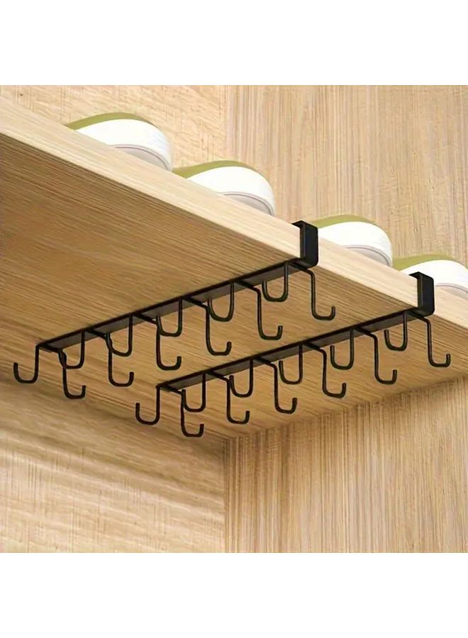 Black Under Shelf Dual Row Cup Holder Hooks Heavy Duty Iron Space Saving Organizer - Image 2