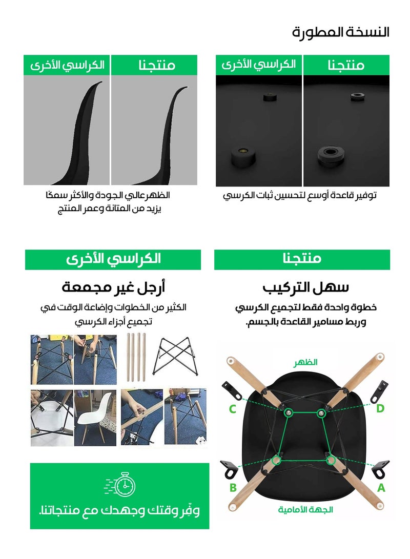 ماس طقم كراسي طعام عصري بتصميم راقي   مع ارجل خشبية طبيعية للمطبخ وغرفة الطعام وغرفة النوم وغرفة المعيشة، مجموعة من 4 كراسي مع ارجل خشب - Image 3