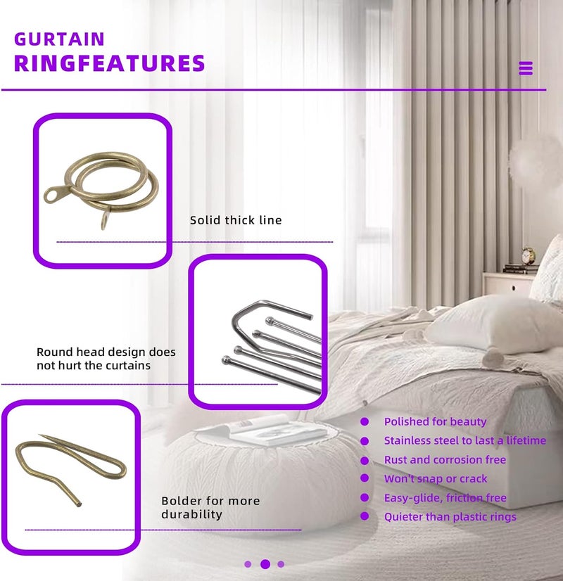 Swpeet 120Pcs Bronze 1.35 Inch - 30mm Metal Drapery Curtain Rings Curtain Hanging Rings and Stainless Steel 4 Prongs Pinch Pleat Hook with Drapery Curtain Pin-on Hooks Pins for Window, Shower Curtain - Image 3