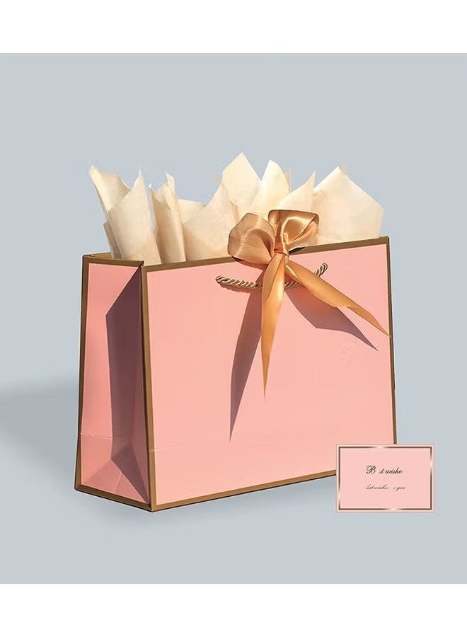 حقيبتان كبيرتان ورديتان للهدايا، أكياس ورقية مزينة بشريط، بطاقات تهنئة وورق مناديل، حقائب حفلات محمولة بمقابض، حقائب هدايا أعياد ميلاد، حقائب هدايا لحفلات الزفاف، مقاس حقائب لوازم الحفلات: 32 سم × 25 سم × 11 سم - Image 3