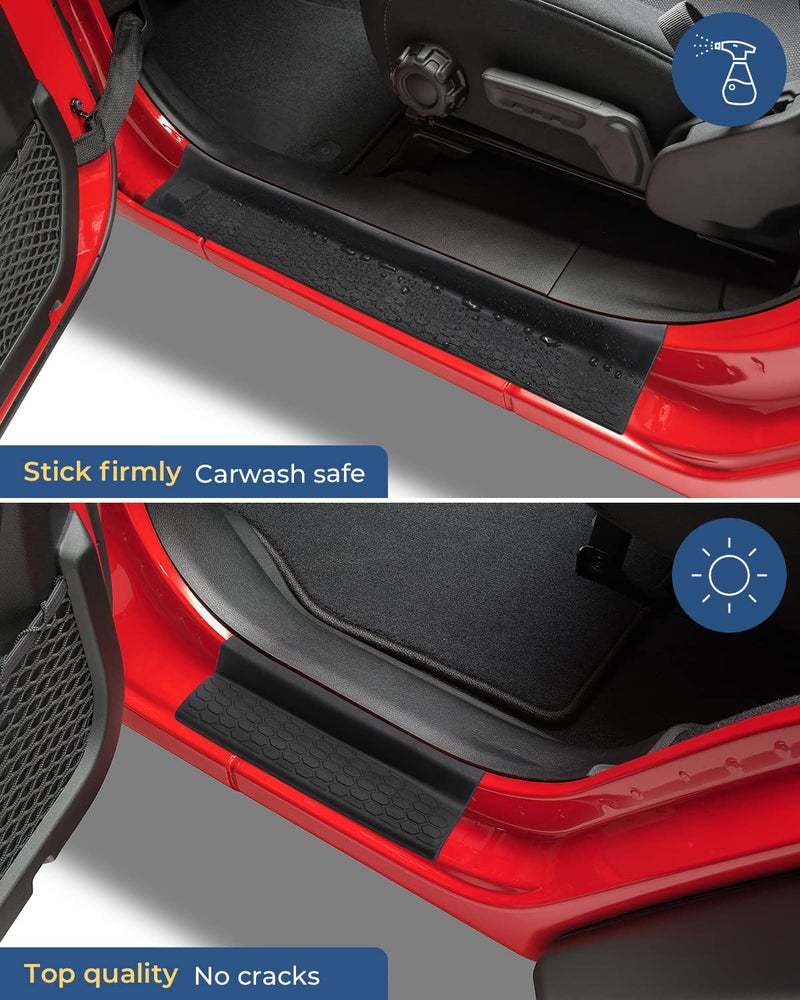 QMPARTS Door Sill Guards Kit for Gladiator JT Wrangler JL 4 Doors 2018-2024, Door Entry Guard Protector Accessories - Black Entry Scuff Plate Cover (4pcs Set) - Image 4
