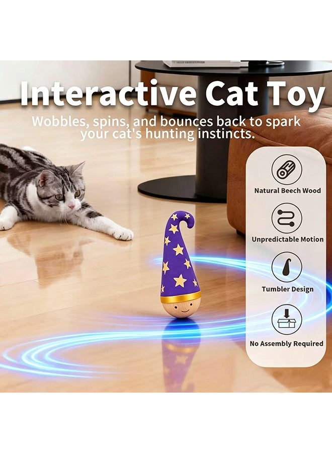 Solid Wood Wobbler Cat Toy with Catnip, Interactive 360° Irregular Motion Cat Punching Bag, Noiseless Physical Drive Durable Hardwood Play Toy with Smooth Rounded Finish, Boredom Relief Self-Play Pet Toy for Indoor Cats Daily Exercise and Mental Stimulation - Image 2