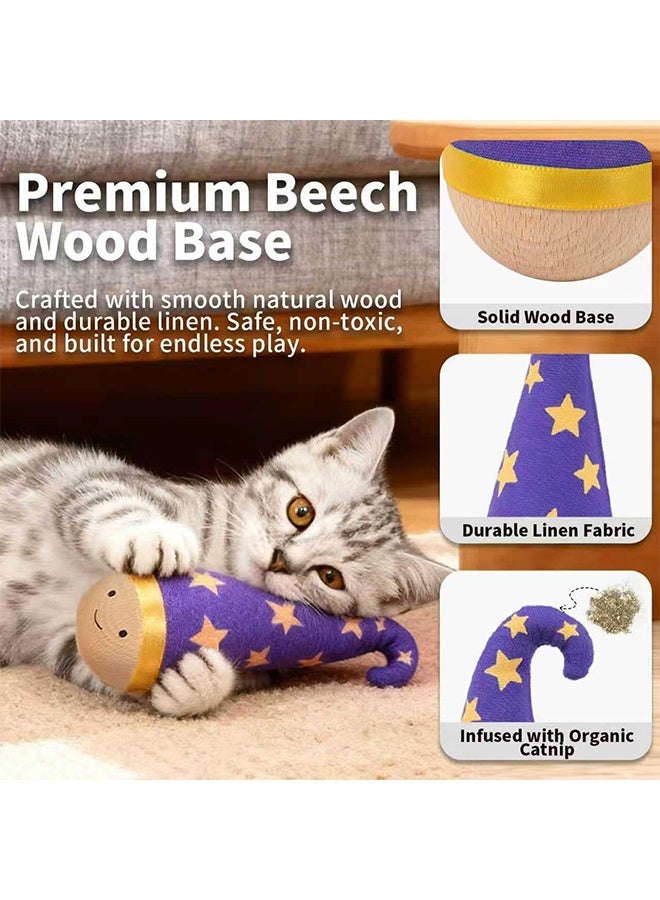 Solid Wood Wobbler Cat Toy with Catnip, Interactive 360° Irregular Motion Cat Punching Bag, Noiseless Physical Drive Durable Hardwood Play Toy with Smooth Rounded Finish, Boredom Relief Self-Play Pet Toy for Indoor Cats Daily Exercise and Mental Stimulation - Image 3
