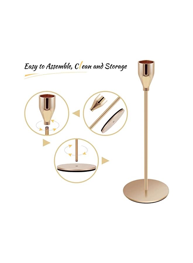 The Bros Gold Candle Holders Set of 3 Taper Candlestick Holders Vintage Metal Brass Modern Tall Pillar Mantle Candle Stand Decorative Candle Sticks Long Holders for Table Centerpiece Wedding Party Dinning - Image 3