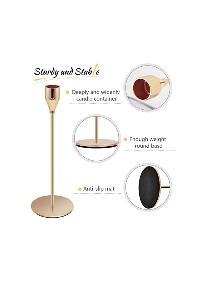 The Bros Gold Candle Holders Set of 3 Taper Candlestick Holders Vintage Metal Brass Modern Tall Pillar Mantle Candle Stand Decorative Candle Sticks Long Holders for Table Centerpiece Wedding Party Dinning - Image 2