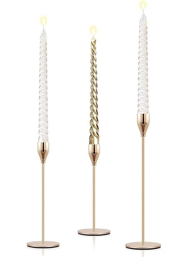 The Bros Gold Candle Holders Set of 3 Taper Candlestick Holders Vintage Metal Brass Modern Tall Pillar Mantle Candle Stand Decorative Candle Sticks Long Holders for Table Centerpiece Wedding Party Dinning - Image 1
