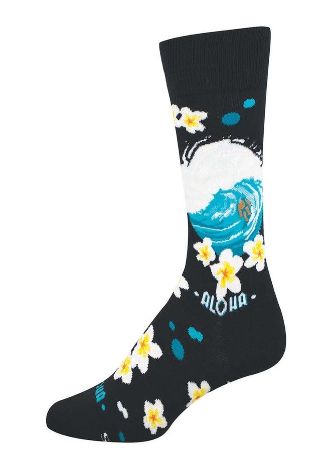Socksmith Men's Surfing With Aloha Crew Socks, Black