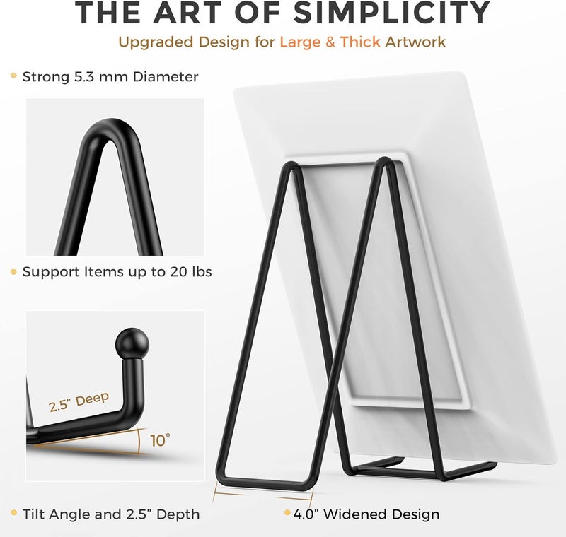TRLife 10 Inch Large Plate Stands for Display - Metal Plate Holder Display Stand + Picture Frame Holder Stand + Small Easels for Decorative Platter, Book, Plaques, Photo, Tabletop Art (2 Pack) - Image 3