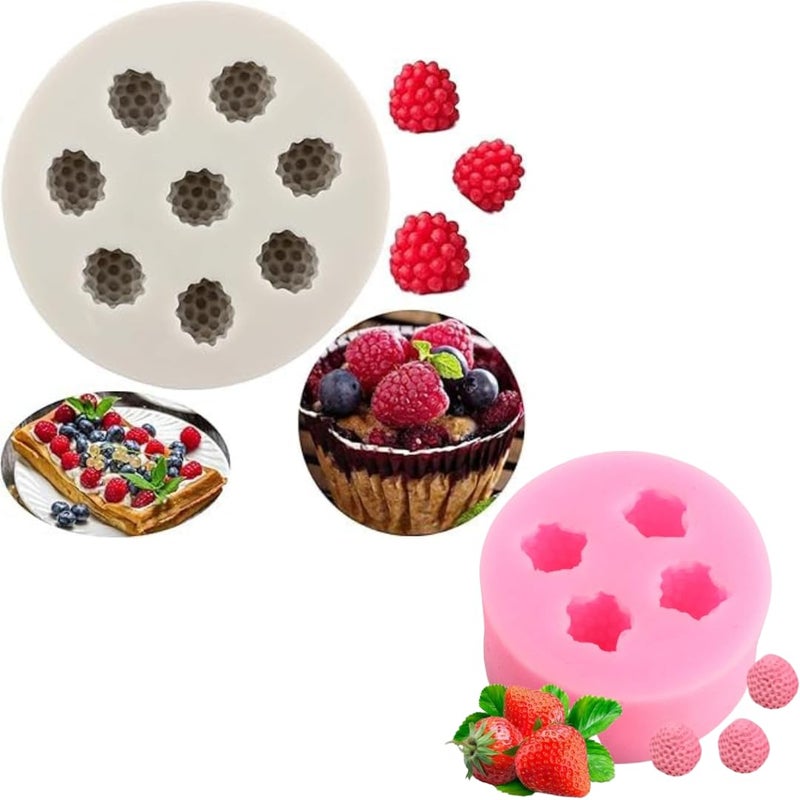 LEGACYCART 2Pcs Raspberry and Strawberry Silicone Fondant Mould Mulberry Gum Paste Chocolate Candy Jelly Jello Ice Cube Mold Cake Decoration Cupcake Decorating Topper Tools Cherry Mould Pack of 2 - Image 1
