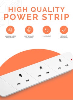 SAFETY 3 Meters Extension Lead with Multiple Function UK Plug 3 Pin Socket Outlet with 3 Gang Port Electric Socket Mains Strip for Home Kitchen and Office  - Image 3