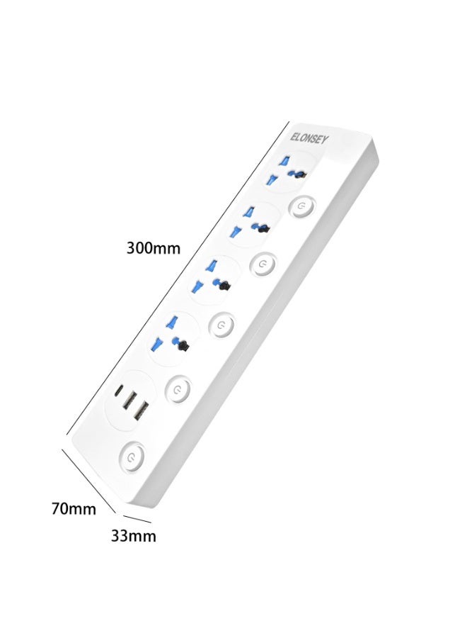 إيلونسي توصيلة كهرباء 4 مخارج و 3 منافذ يوايس بى 3 متر , سلك تمديد طاقة عالمي بطول 3 متر مع 4 مقابس طاقة و3 منافذ USB - Image 4