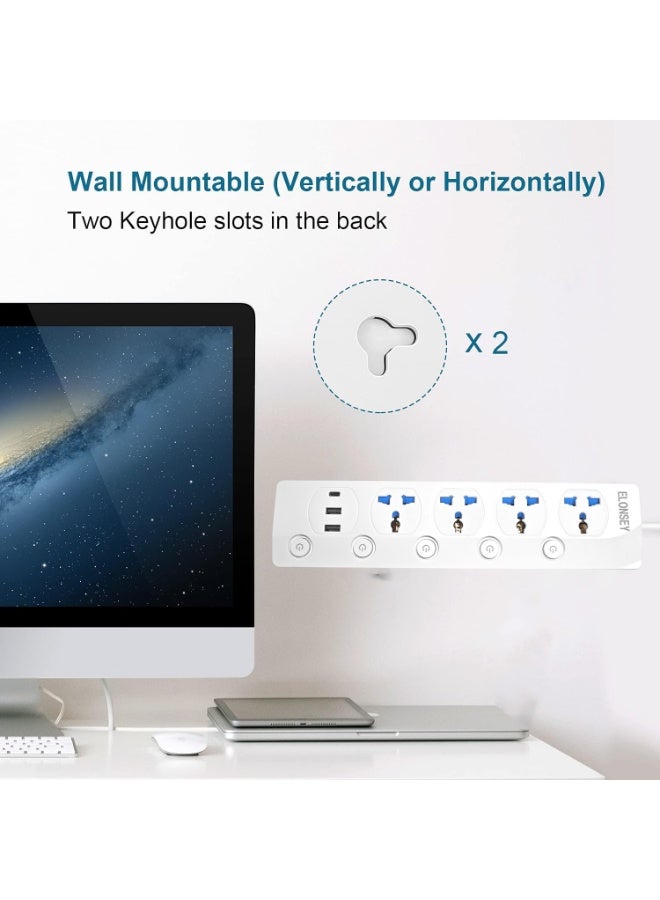 إيلونسي توصيلة كهرباء 4 مخارج و 3 منافذ يوايس بى 3 متر , سلك تمديد طاقة عالمي بطول 3 متر مع 4 مقابس طاقة و3 منافذ USB - Image 5