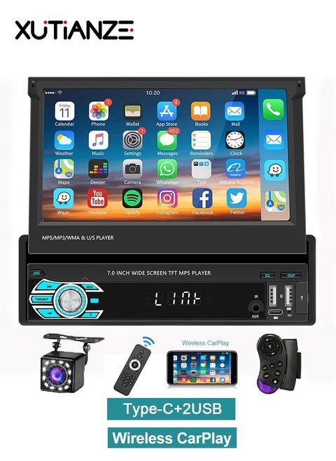 Fnbrli Mirror Link Retractable 7-in-1 Din Stereo with Wireless CARPLAY