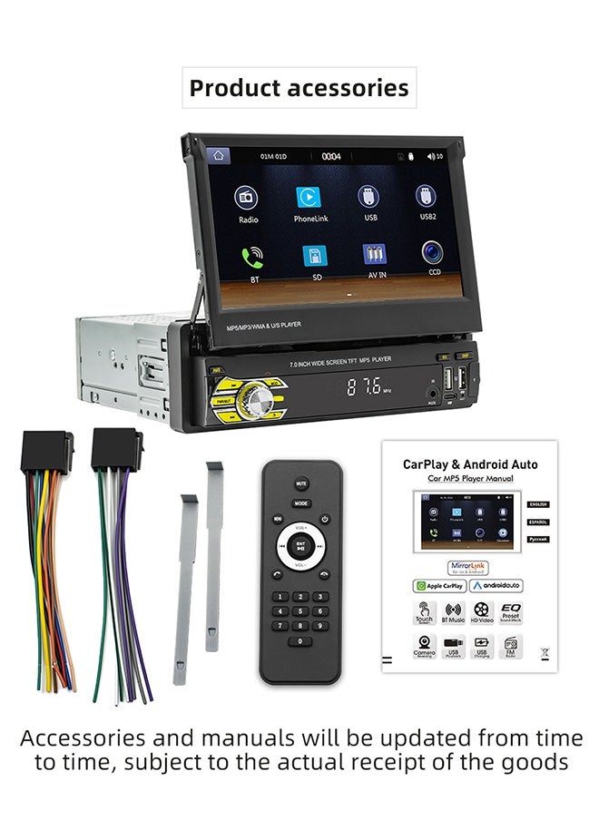 Fnbrli Mirror Link Retractable 7-in-1 Din Stereo with Wireless CARPLAY