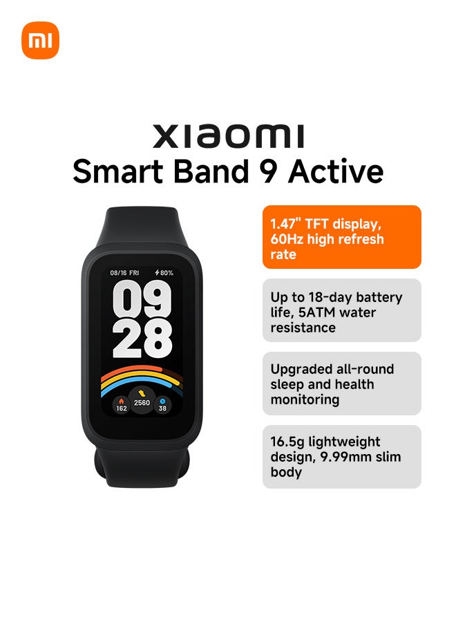 Xiaomi Smart Band 9 Active – Black | Fitness Tracker with AMOLED Display & Health Monitoring Black - Image 1