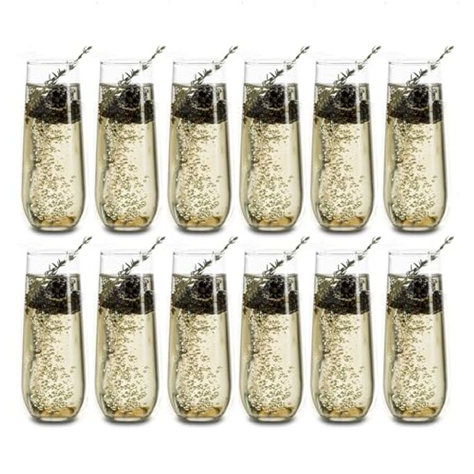 Libbey 228 Stemless Champagne Flutes Glass, 8.5 Oz 12 Piece Elegant Fluted Glassware, Clear Flutes Champagne Glass