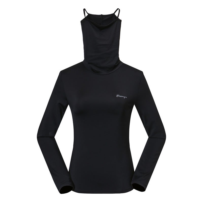 Ladies High-Neck Golf Sun-Protection Ice-Silk Top Black  - Image 1