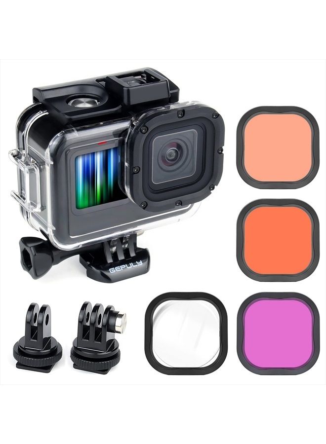 GEPULY Waterproof Case with Dive Filters for GoPro Hero 9 10 11 Black, 60m Underwater Protective Dive Housing Case with Red, Snorkel, Magenta, Close-up Filters for GoPro Hero 11 10 9 Black Camera - Image 1