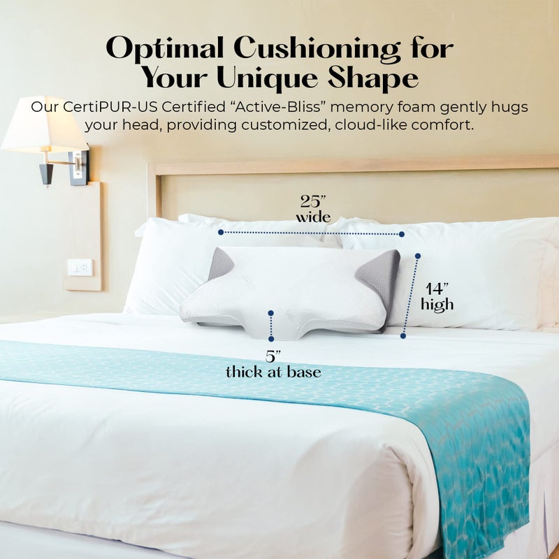 SUTERA - Dream Deep Contour Memory Foam Pillow, Orthopedic Cervical Support for Neck, Shoulder and Back Pain Relief, Ergonomic Pillow for Side, Back and Stomach Sleepers, Washable Cover - White+Bag - Image 2