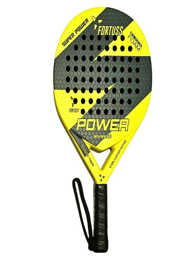 FORTUSS Padel Tennis Racket - Full Carbon Fiber - 3D Hexagon Surface with Light EVA Memory Flex Foam Core - Padel Racquet - Round Shape Paddle Racket with Bag Included (Yellow) - Image 1