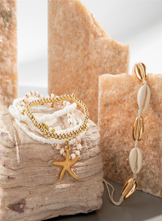 سكاي فن أساور شاطئ صيفية من SKYFUN للنساء، بتصميم بوهيمي قابل للتكديس، طقم أساور هيشي راكبي الأمواج، أساور صداقة بوهيمية مرنة مزينة بأصداف البحر ونجم البحر، مثالية لحفلات الشاطئ الصيفية والعطلات، هدية مجوهرات، 7CPS - Image 5