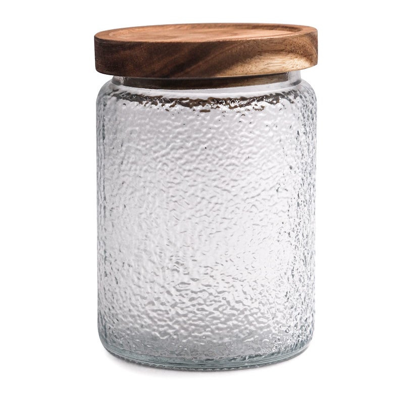 TOSSOW Vintage Glass Storage Jar 24oz Food Containers with Wooden Lid1Pack Hammered Texture Canister Airtight Glass Jars for Candy Cookie Sugar Nuts Coffee bean Hammered TextureRound